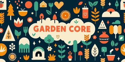 A banner with an array of colorful icons and text saying garden core vector
