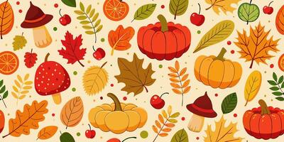 Seamless pattern with various fruits and vegetables on beige vector