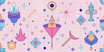 Mystical seamless pattern design with geometric and magical elements vector