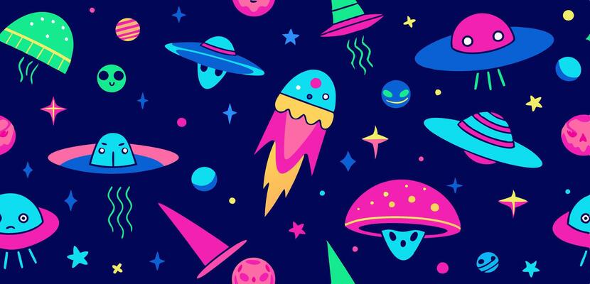 Playful alien and ufo seamless pattern design for space-themed decor