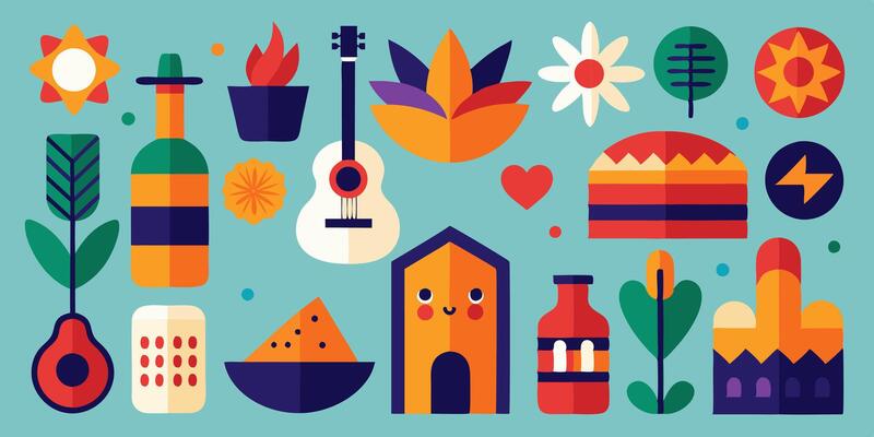 Vibrant flat elements collection celebrating national hispanic heritage with decorative icons