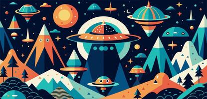 Whimsical alien and ufo seamless pattern design for decorative use vector