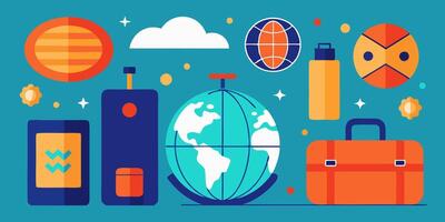 Travel essentials and globe icons with modern flat design for tourism themes vector