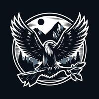 An eagle with wings and branches on a dark background vector