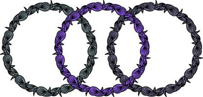 circular flower frames, each in a different color, linked together to form a delicate chain. vector