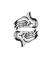 The illustration depicts two open palm symbols, one palm open for giving and one palm cupped for receiving. vector