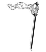 A symbol of defiance, a cutlass sword is depicted in a detailed engraving. The tattered flag, flapping wildly in the wind, adds a sense of urgency and danger to the scene. vector