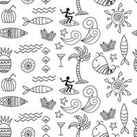 monochrome summer doodle drawing pattern vector
