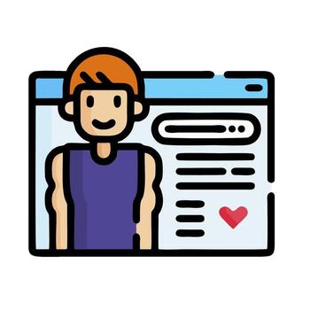 un hombre es mirando a un computadora pantalla con un corazón vector