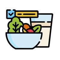A bowl of salad with a glass of milk and a check mark vector