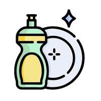 A bottle of cleaning solution and a plate vector