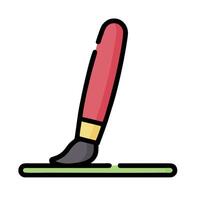 A red brush with a green handle on top of a green surface vector