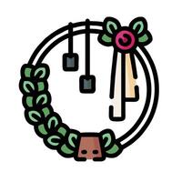 A wreath with a flower and a bow on it vector