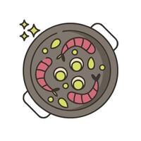 A pan with shrimp and vegetables in it vector