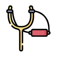A red and yellow tool with a hook on it vector