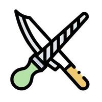 A knife and a pair of scissors are shown in a line vector