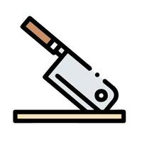 A knife on a table with a wooden block vector