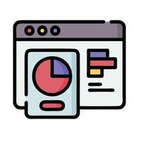 A computer screen with a pie chart and a bar graph vector
