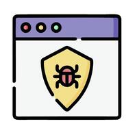 A web browser with a shield and a spider icon vector