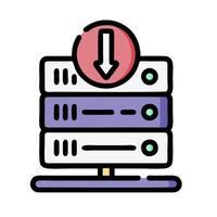 A server with a red arrow pointing down vector