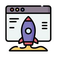 A rocket is sitting on a computer screen vector