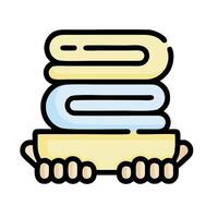 A stack of books with hands holding them up vector
