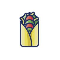 A taco in a wrapper with lettuce and tomatoes vector