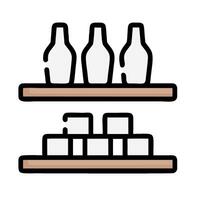 Shelves with bottles and glasses on them vector