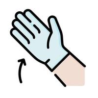 A hand with a glove on it and a sign that says hand sanitizer vector