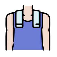 A man in a blue tank top with a towel on his head vector