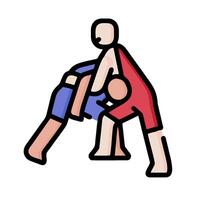 A man is wrestling another man in a red and blue outfit vector