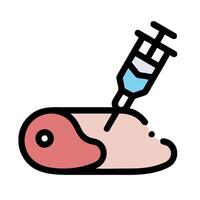 A syringe is being used to inject a piece of meat vector