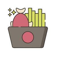 A basket with a fish in it and some fries vector
