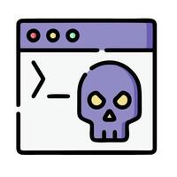A purple skull with a computer screen and a skull vector