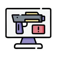 A gun is on a monitor with a red and yellow warning vector