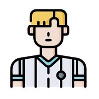 A man in a uniform is shown in a flat line style vector