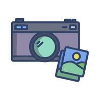 A camera and a photo are shown in a line vector