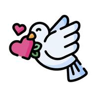 A cartoon white dove with a heart in its beak vector