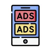An ad on a smartphone with the words ads on it vector