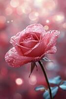 Beautiful pink roses blooming amidst a soft, colorful background in springtime sunlight photo
