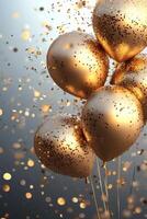Gold balloons floating in a festive atmosphere filled with shimmering confetti photo
