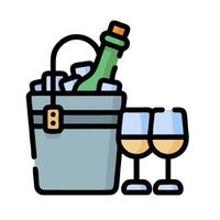 A bucket with wine and two glasses vector