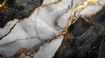 Elegant black and white marble with golden veins showcasing natural beauty and intricate patterns photo