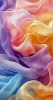 Soft, flowing fabric in vibrant pastel colors creates a dreamy texture against a light background photo