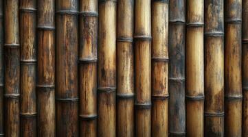 Textured bamboo wall design featuring various shades and sizes in natural setting photo