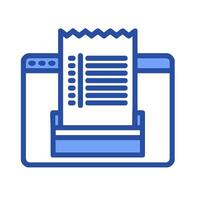 A blue icon of a paper document on a computer vector