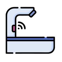 A bathroom sink with a water faucet and a remote control vector