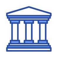 A blue line icon of a building with columns vector