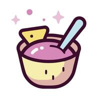 A bowl of yogurt with a spoon in it vector
