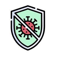 A shield with a red virus on it vector